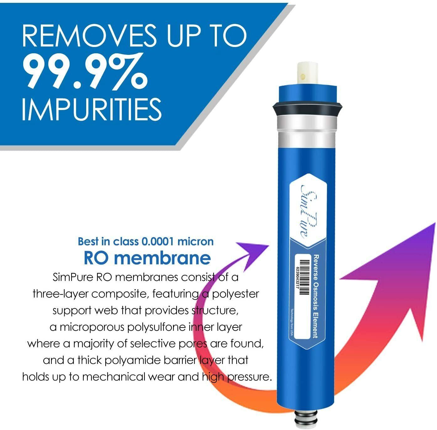 Simpure 6 Stage Alkaline Under Sink Reverse Osmosis Water Filter System Drinking