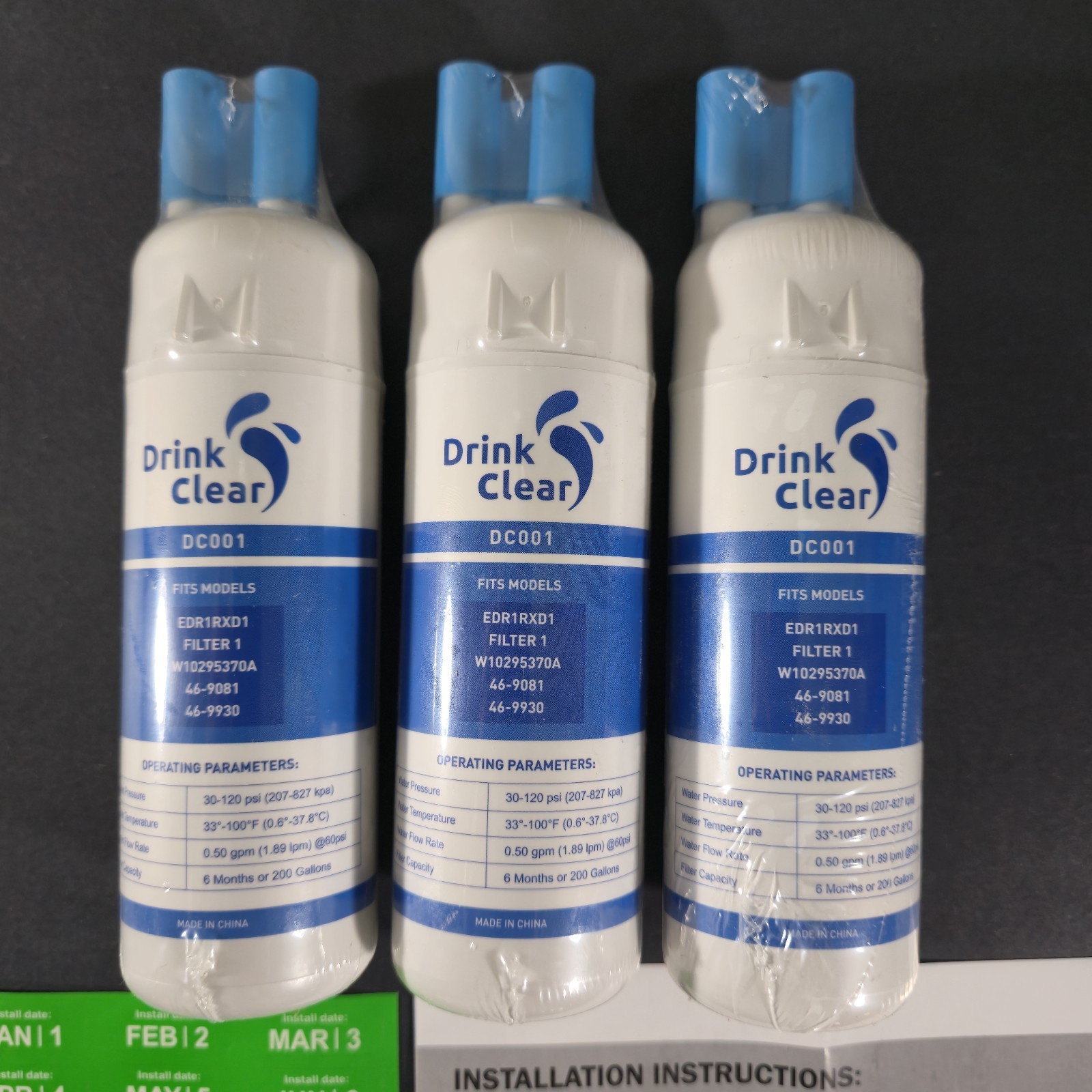 3 Pk Replacement Filters-Drinking Water EDR1RXD1, Filter 1, W10295370A, DC001