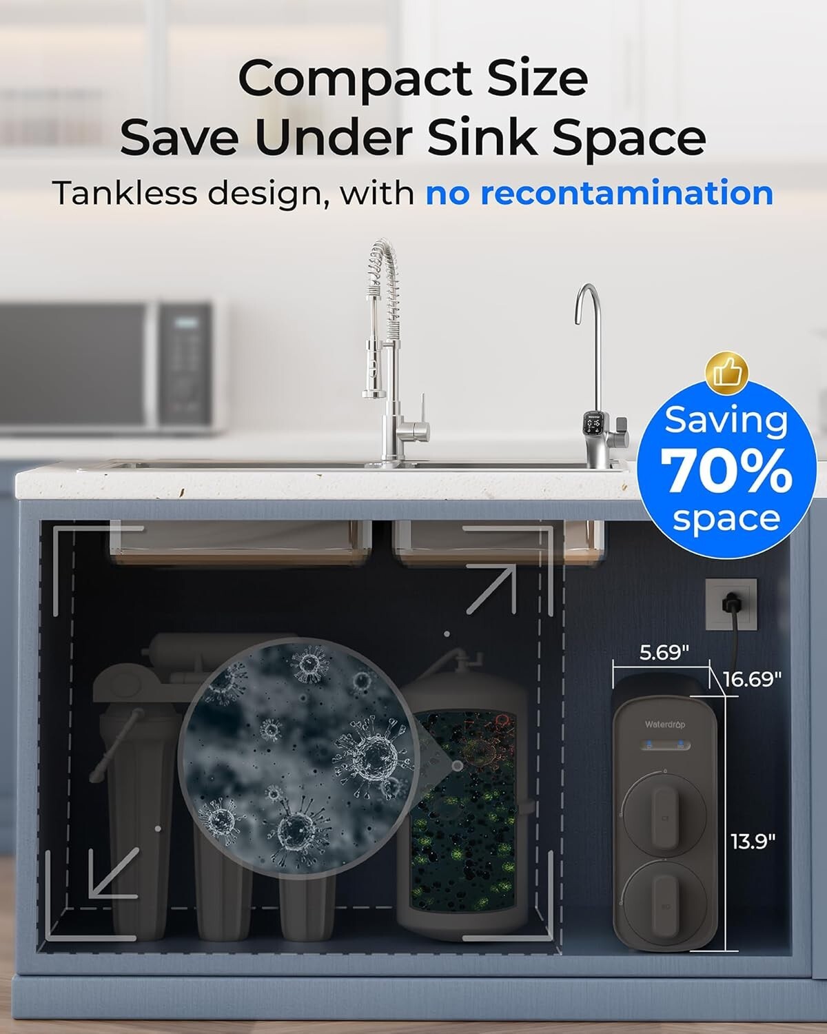 Waterdrop G5P700 Reverse Osmosis Water Filter, 700G Fast Flow, Smart LED Faucet