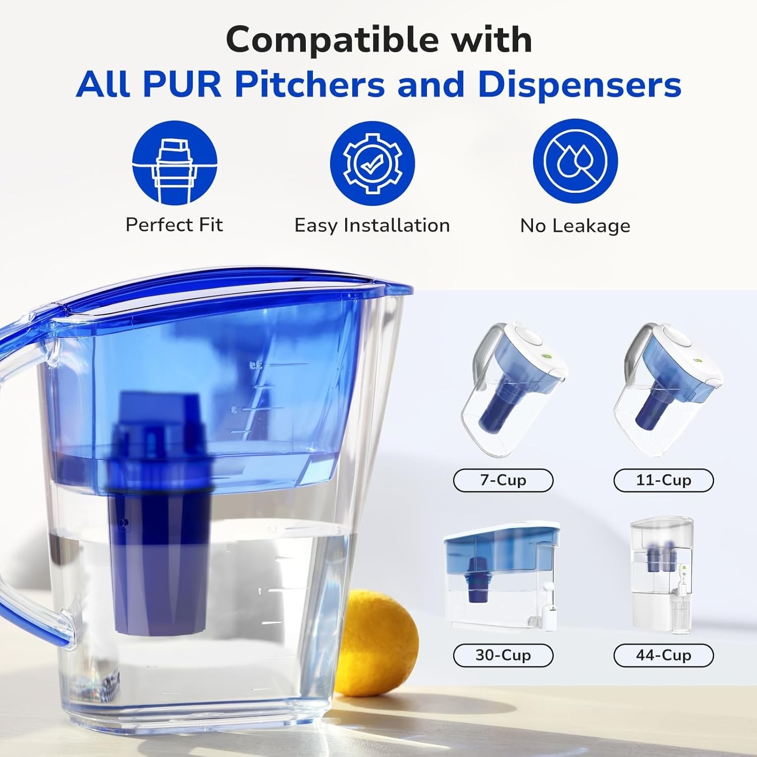 4-Pack Water Filter Replacement for All PUR, PURPlus Water Pitchers and Dispe…