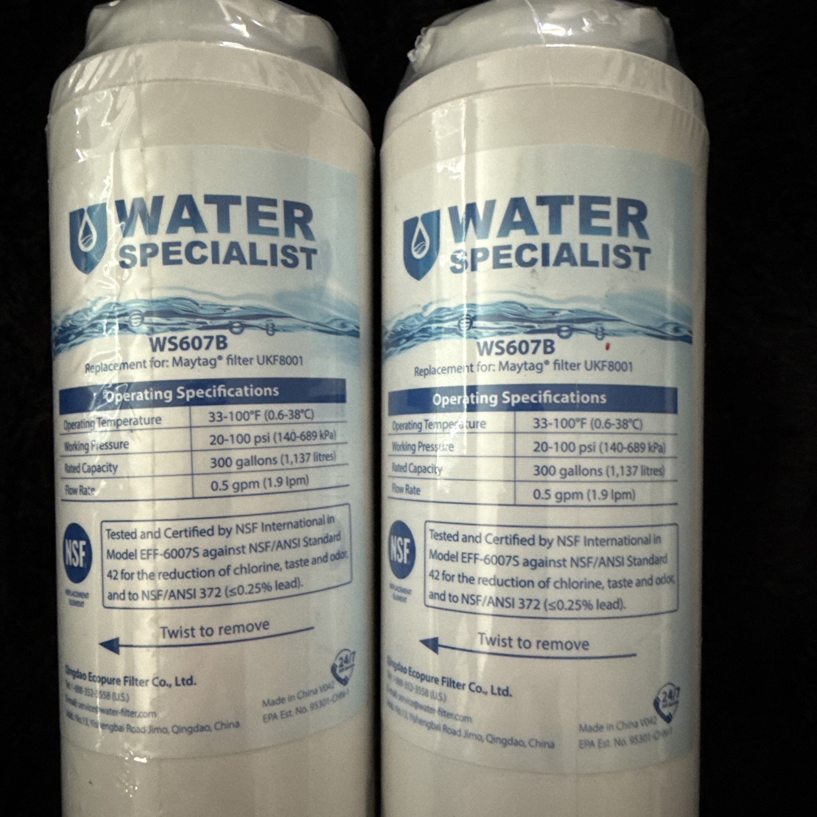 Water Specialist WS607b Refrigerator Water Filter 2 Pack New Maytag Samsung