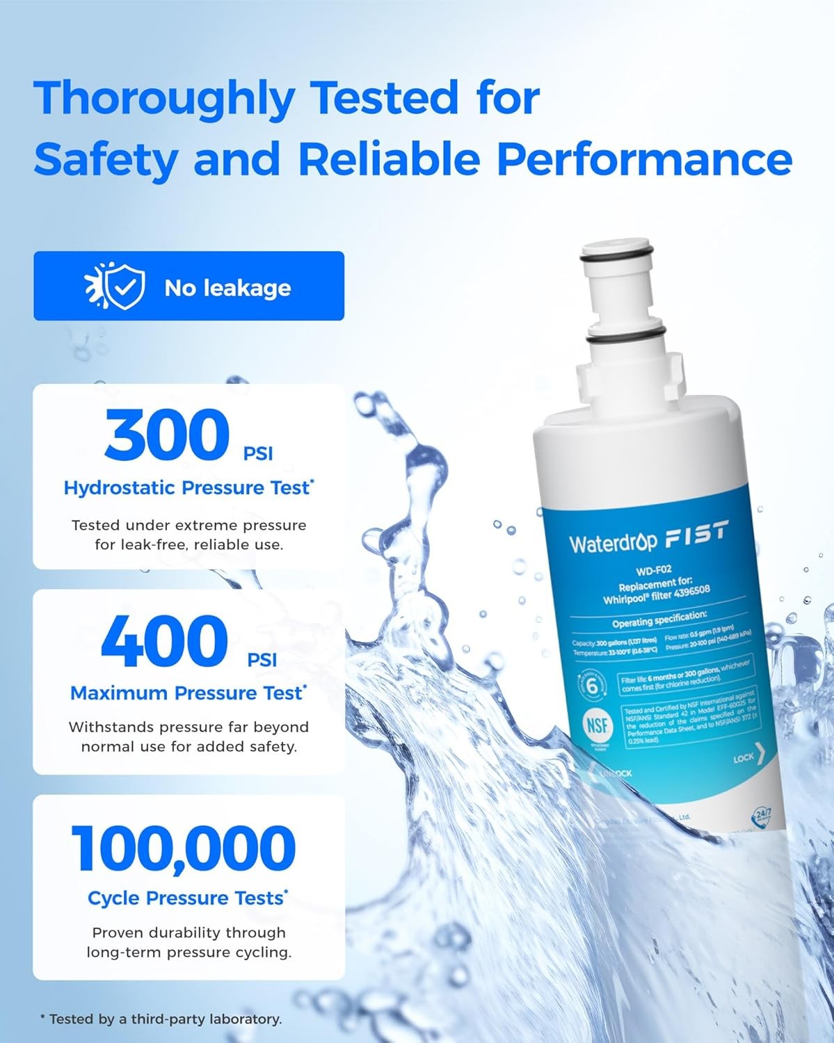 Waterdrop 4396508 Replacement for 4396508 nlc240v 4396510 Water Filter, 4 packs