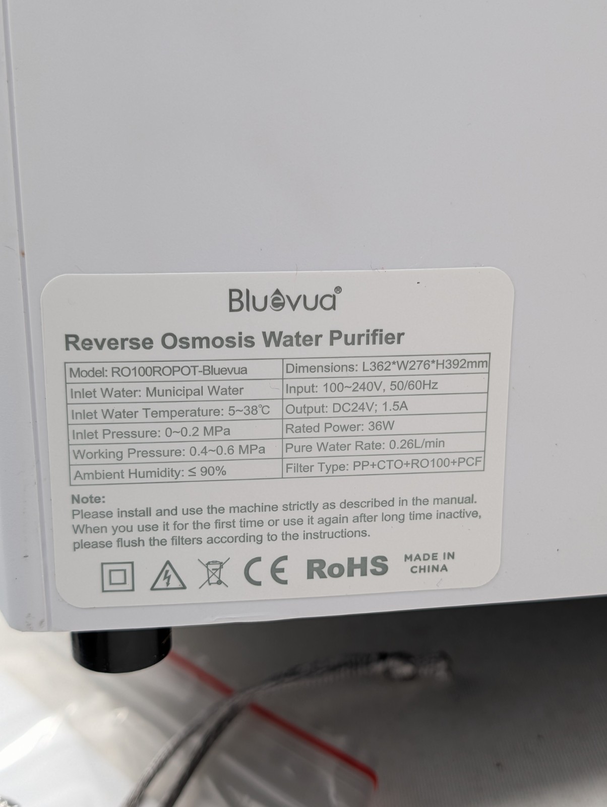 Bluevua RO100ROPOT UV Reverse Osmosis System Countertop Water Filter 6 Stage NOB