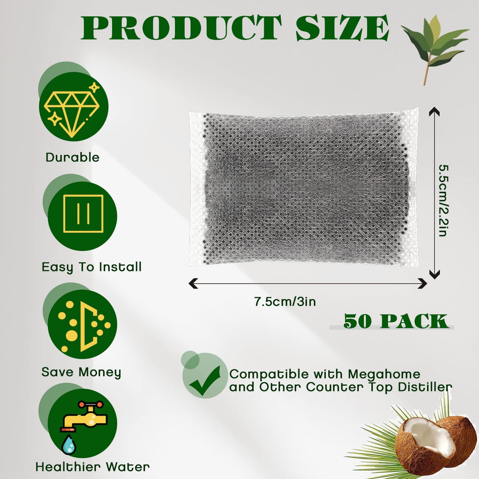 Weewooday 50 Pcs Activated Charcoal Distiller Water Filters, Coconut Shell Repla