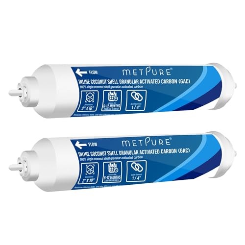 In line Water Filter» x 10″ Coconut Shell Post 1/4″ OD Quick Connect 2 Pack 2