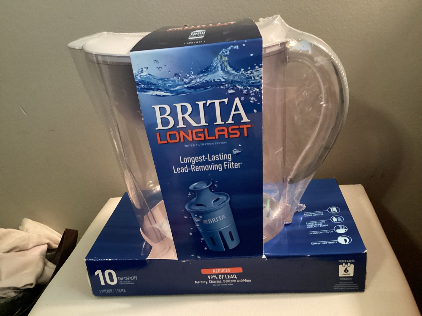 NEW Brita Longlast 10-Cup Water Filter Pitcher System w/ 1 Elite Filter BPAFree