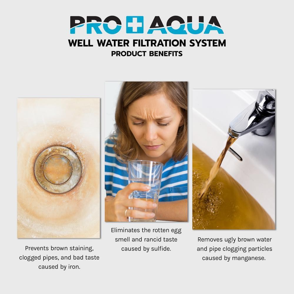 PRO+AQUA Whole House Water Filtration System Reduces Iron, Sulfur, Manganese