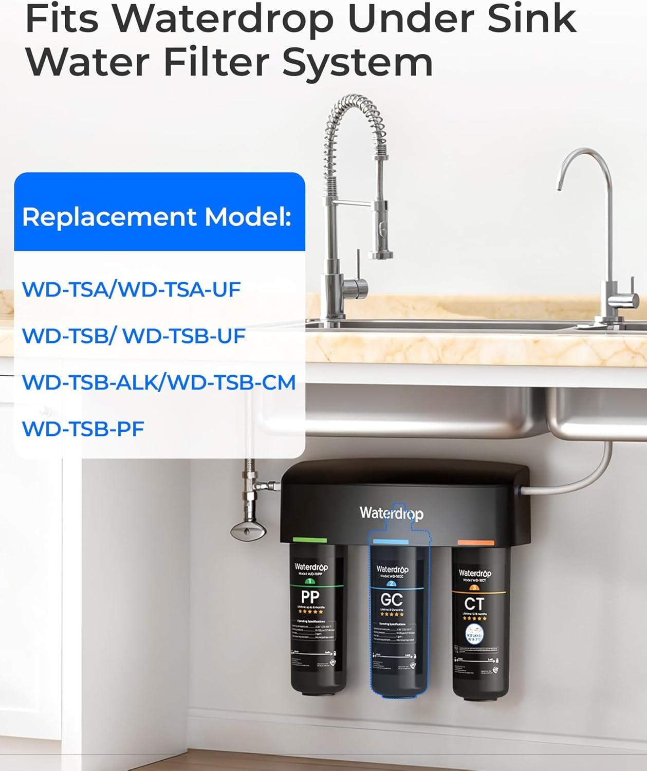 Waterdrop WD-10GC Under Sink Water Filter, Replacement for Waterdrop TSA 3-stage