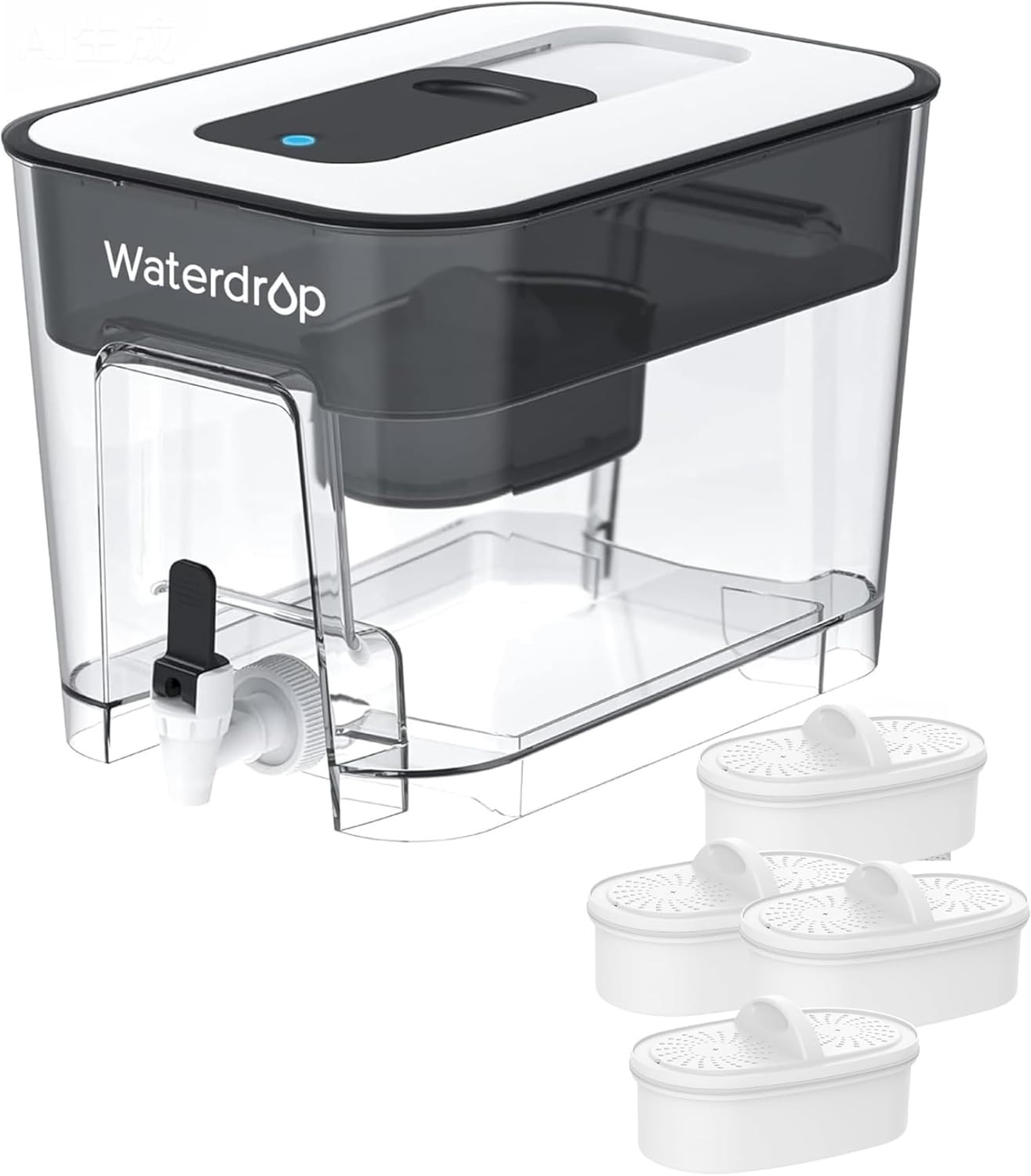 WFD-22L-DF Water Filter Dispenser, 40-Cup Water Purifier, 2 Built-In Filters, 8X