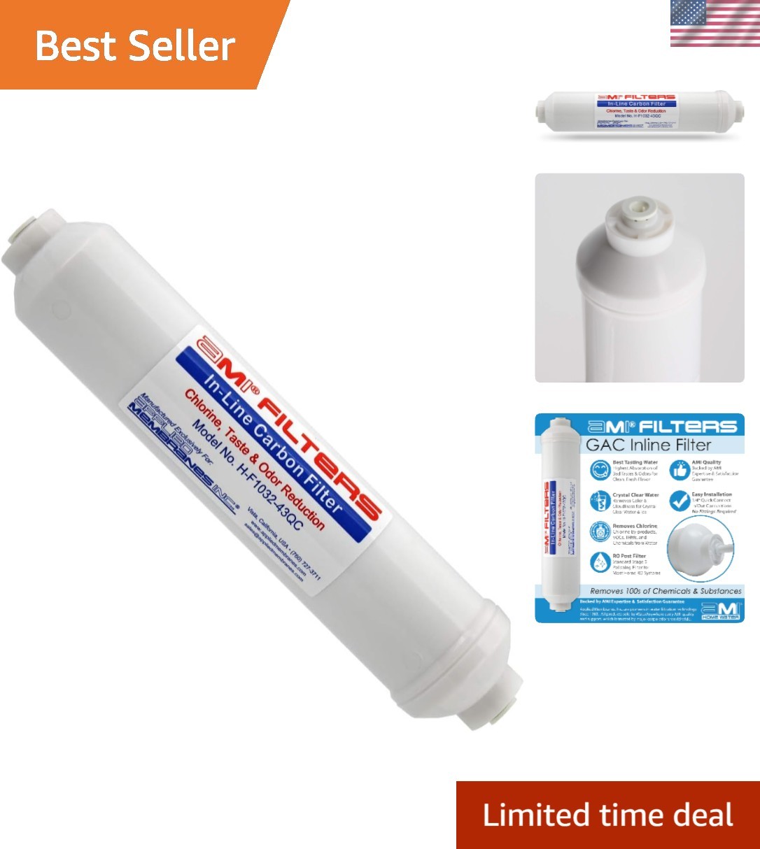 Inline Carbon Water Filter | 10″ Length | 1/4″ Quick Connect In/Out 1/4″ QC |…