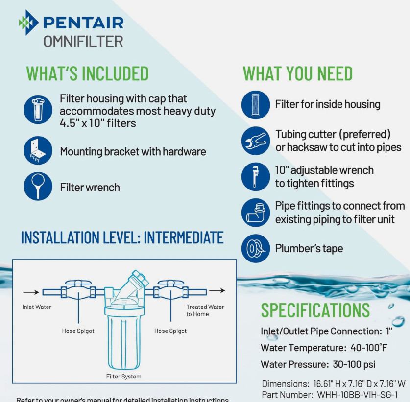 Pentair OMNIFilter Whole Home Valve-in-Head 10″ Heavy-Duty Big Blue Water Filtra