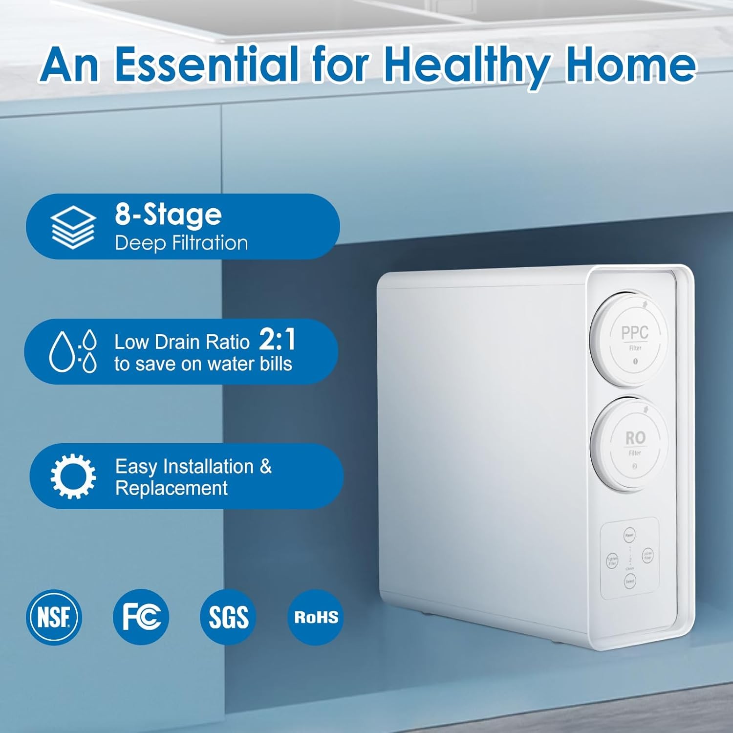 600 GPD Tankless Reverse Osmosis Water Filter NSF/FC/SGS Certified Under-Sink
