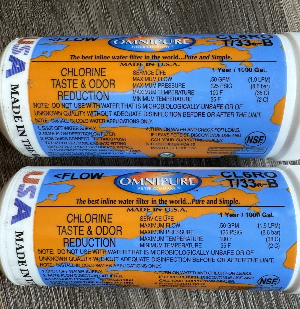 Omnipure CL6ST/28-B Carbon filter for Chlorine and Taste 6″x 2″ for 1/4″ FPT 2pk