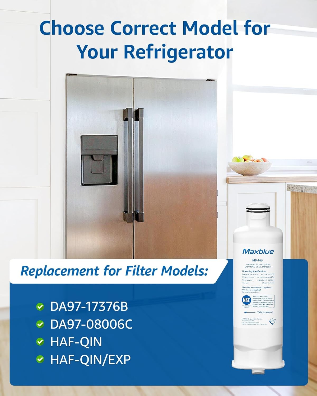 Maxblue DA97-17376B Refrigerator Water Filter, Compatible with Samsung HAF-QIN 3