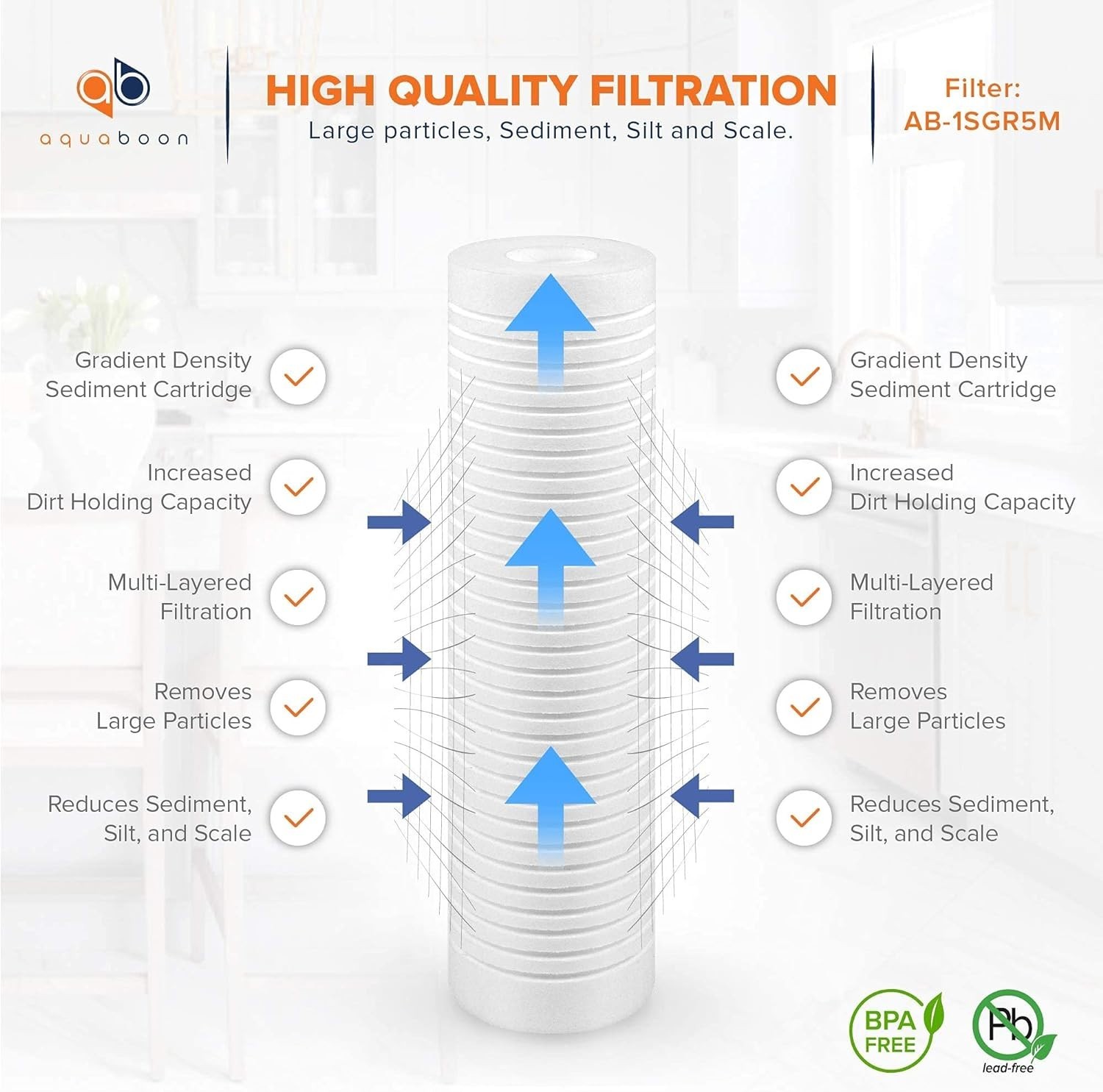 Whole House Water Filter Cartridge 10 x 2.5 Inch 5 Micron for Maximum Filtration