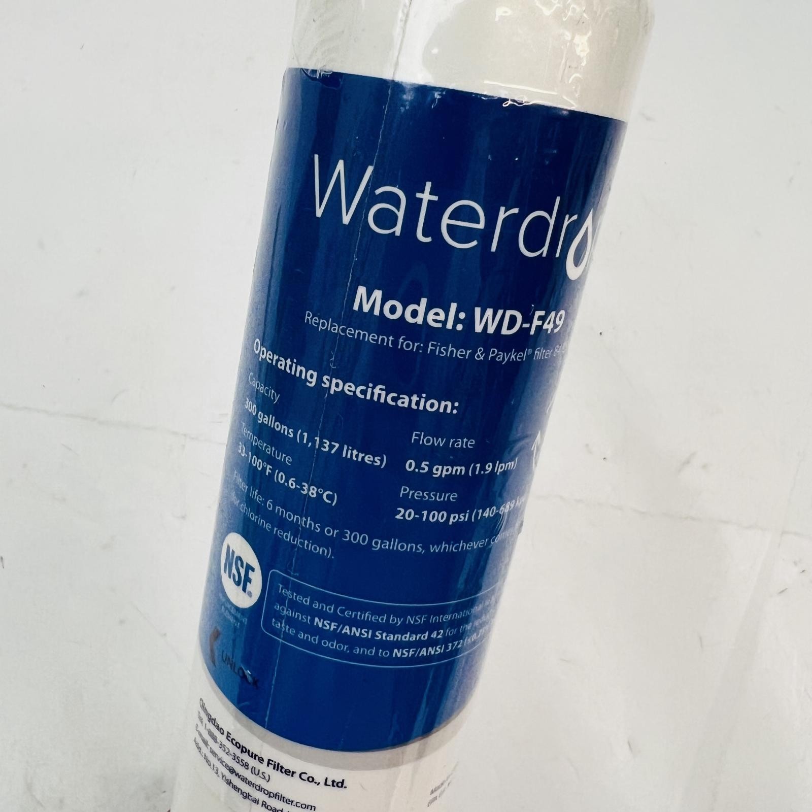Waterdrop WD-F49 Replacement Filter, 0.5 GPM, 300 Gallons, NSF Certified