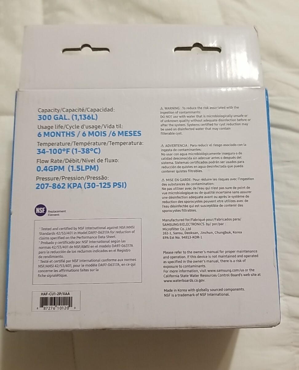 Samsung Water Filter HAFCU1-2P/XAA 2 Filters – See Description New