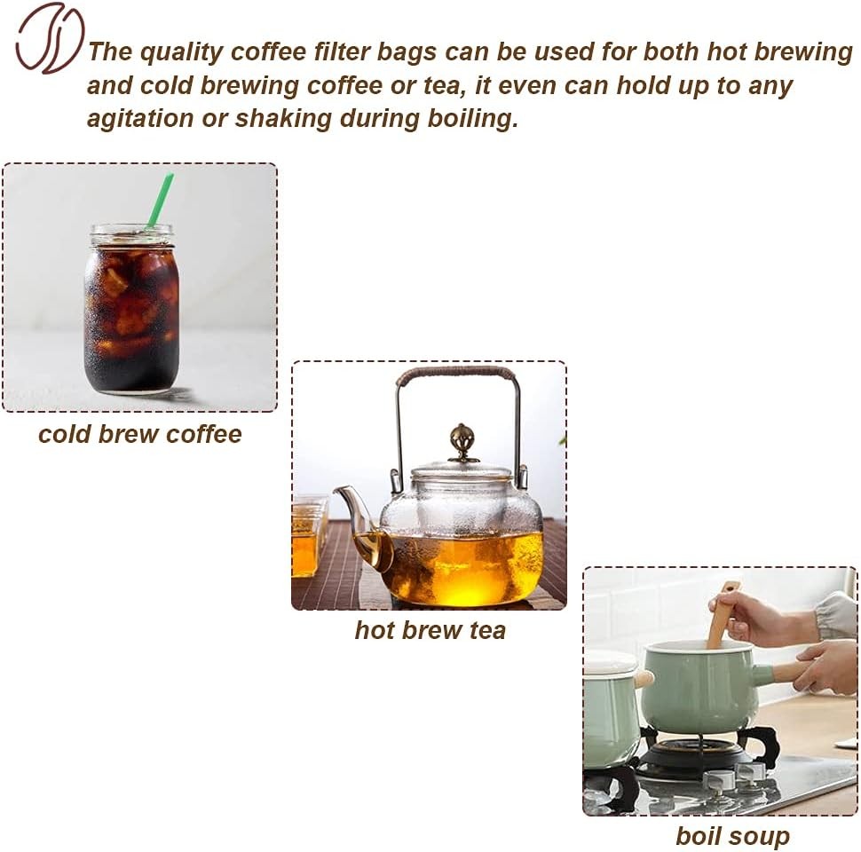 50pcs No Mess Cold Brew Bags, 6×10 inch Disposable Coffee Filter
