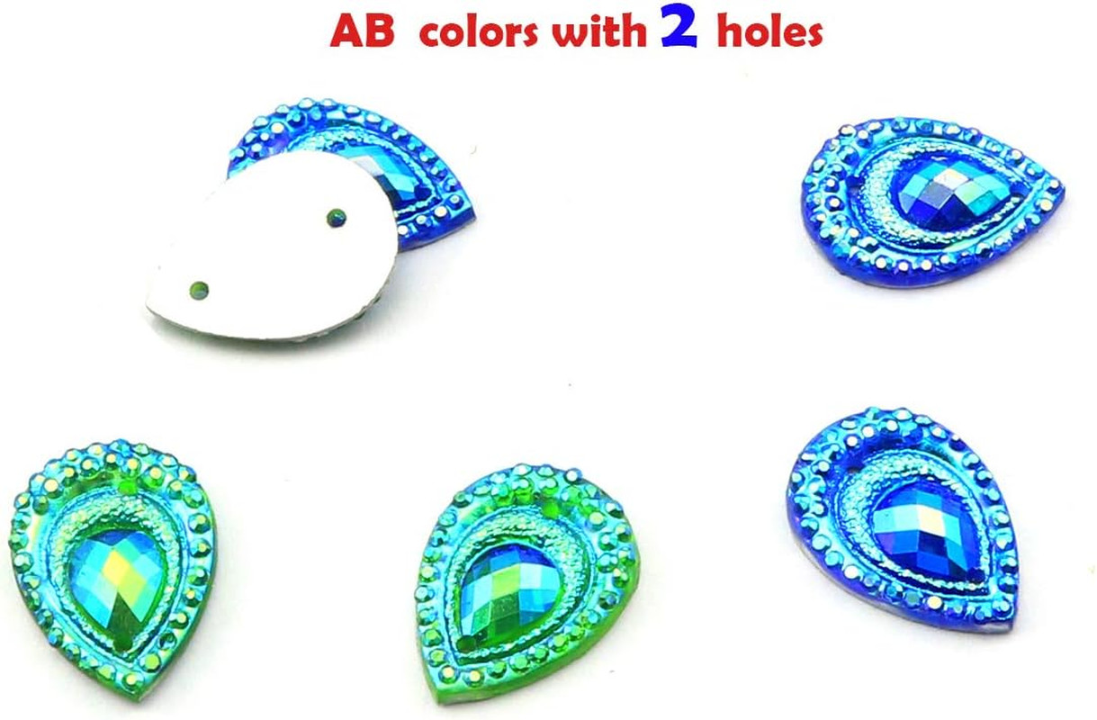 50Pcs Birdseye Water Drop Blue and Green Double Color Edge Flat Bottom Resin Pea