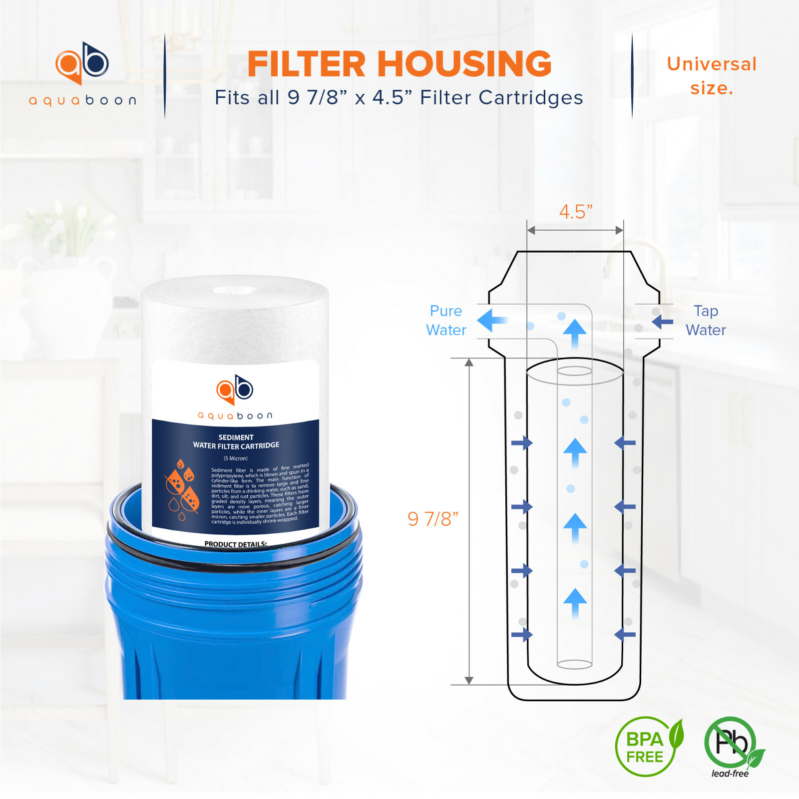 4-PACK of Aquaboon Sediment Water Filter Whole House Big Blue 5 Micron 10″x4.5″