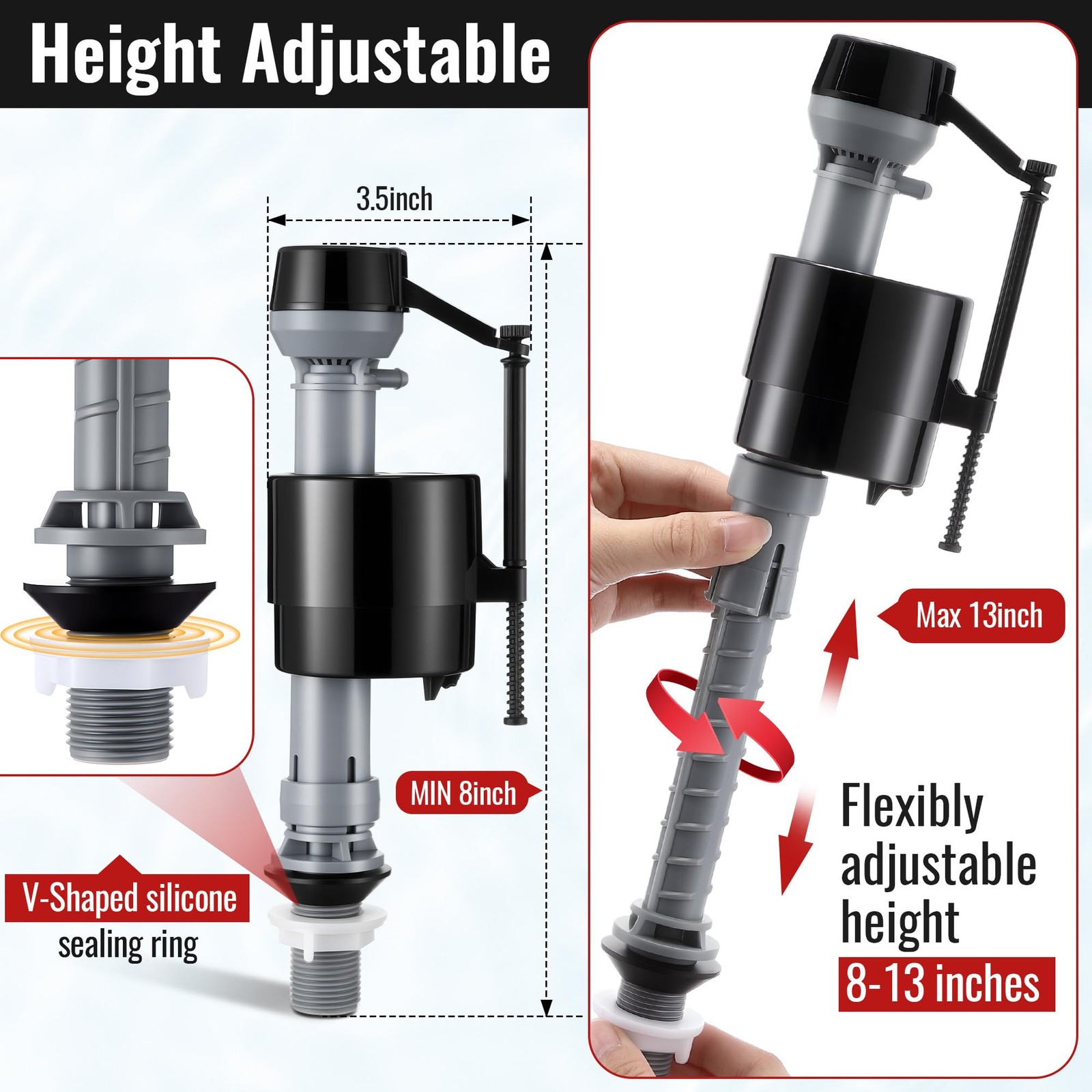 2 Inch Toilet Flusher Replacement Kit Adjustable Fill Valve Parts 1 Set