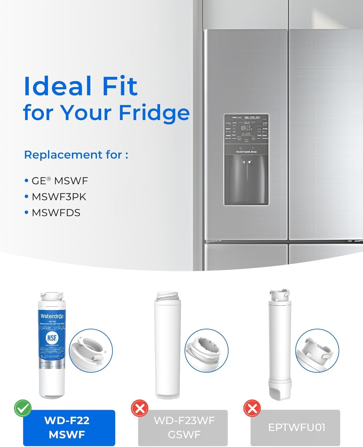 Waterdrop MSWF Refrigerator Water Filter,Replacement for GE® MSWF,6 Packs