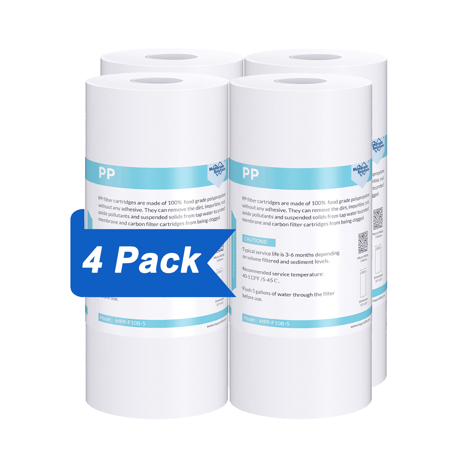 4 Pack 5 Micron 10″x4.5″ Sediment Water Filter for Big Blue RO Whole House Well