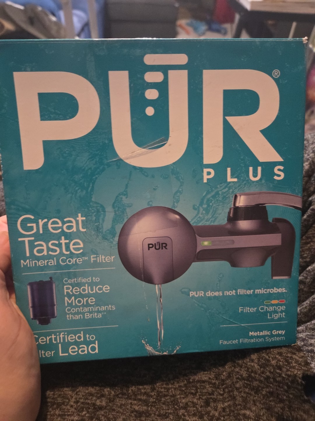 NEW PUR Plus Metallic Gray Horizontal Faucet Mount Water Filter System – PFM400H
