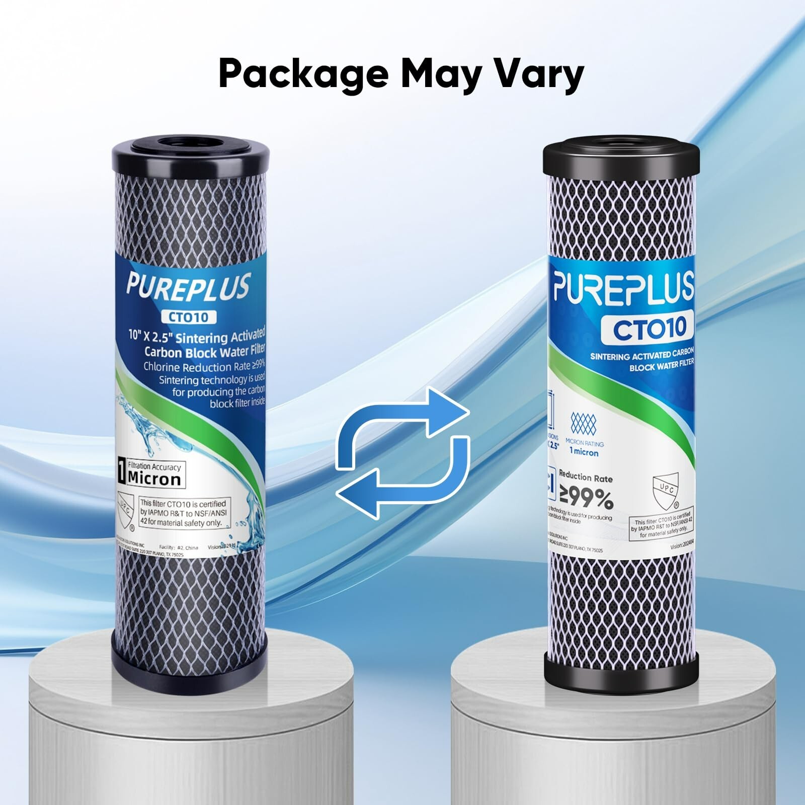 Whole House CTO Carbon Water Filter Cartridge 1 Micron 2.5″ x 10″ 4PACK