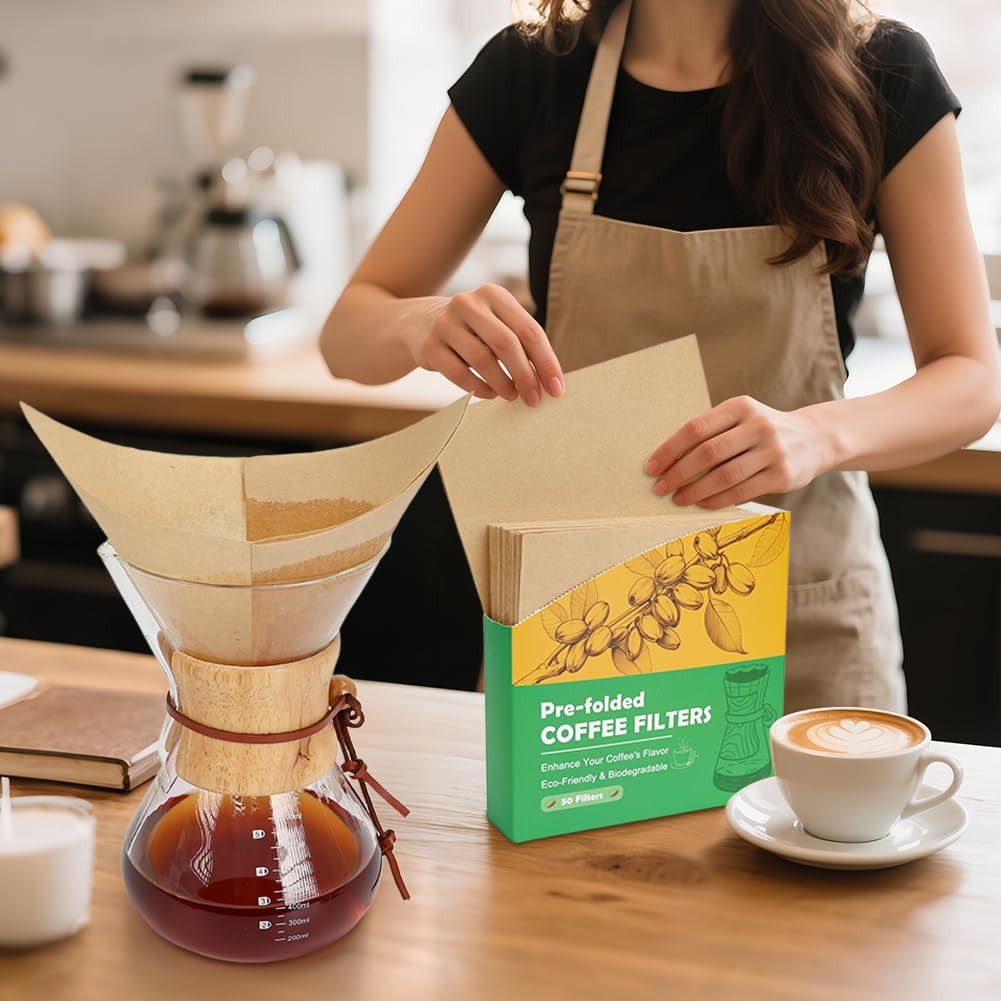 BYKITCHEN Pre-folded Pour Over Coffee Filter, Natural 50pcs-8inch,