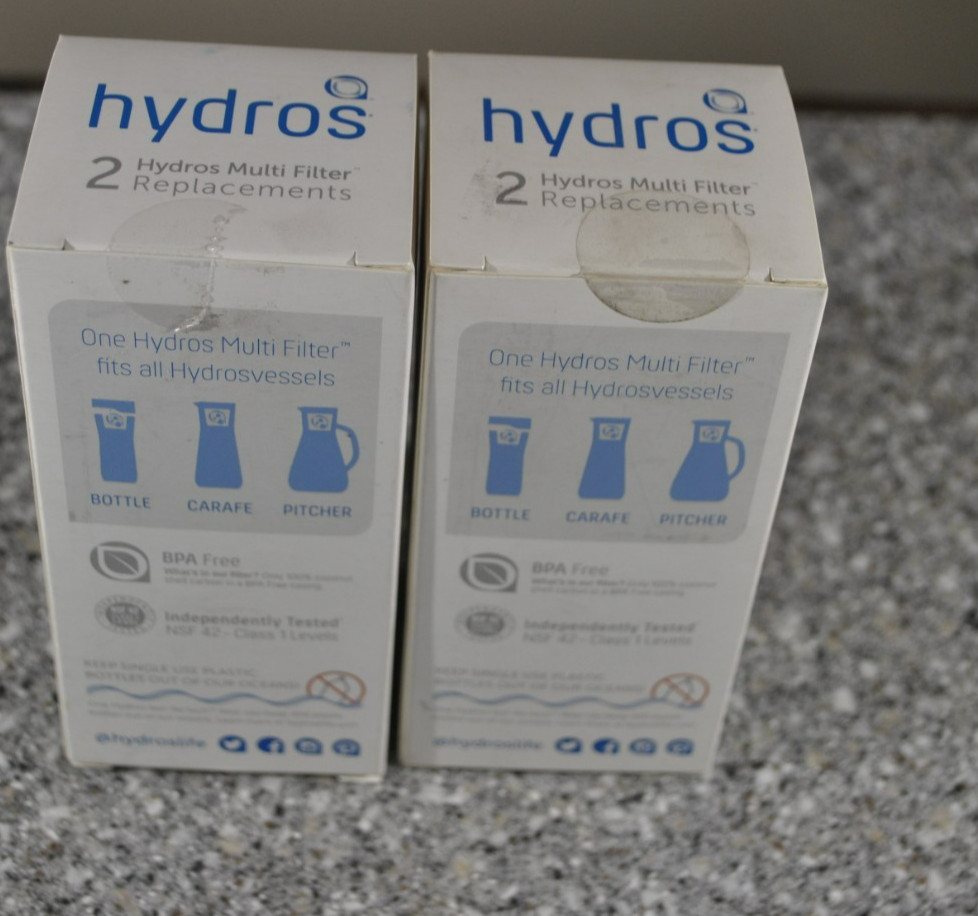 2 Hydros Multi Filter Replacements All Vessels Water Bottle Carafe Pitcher (4)