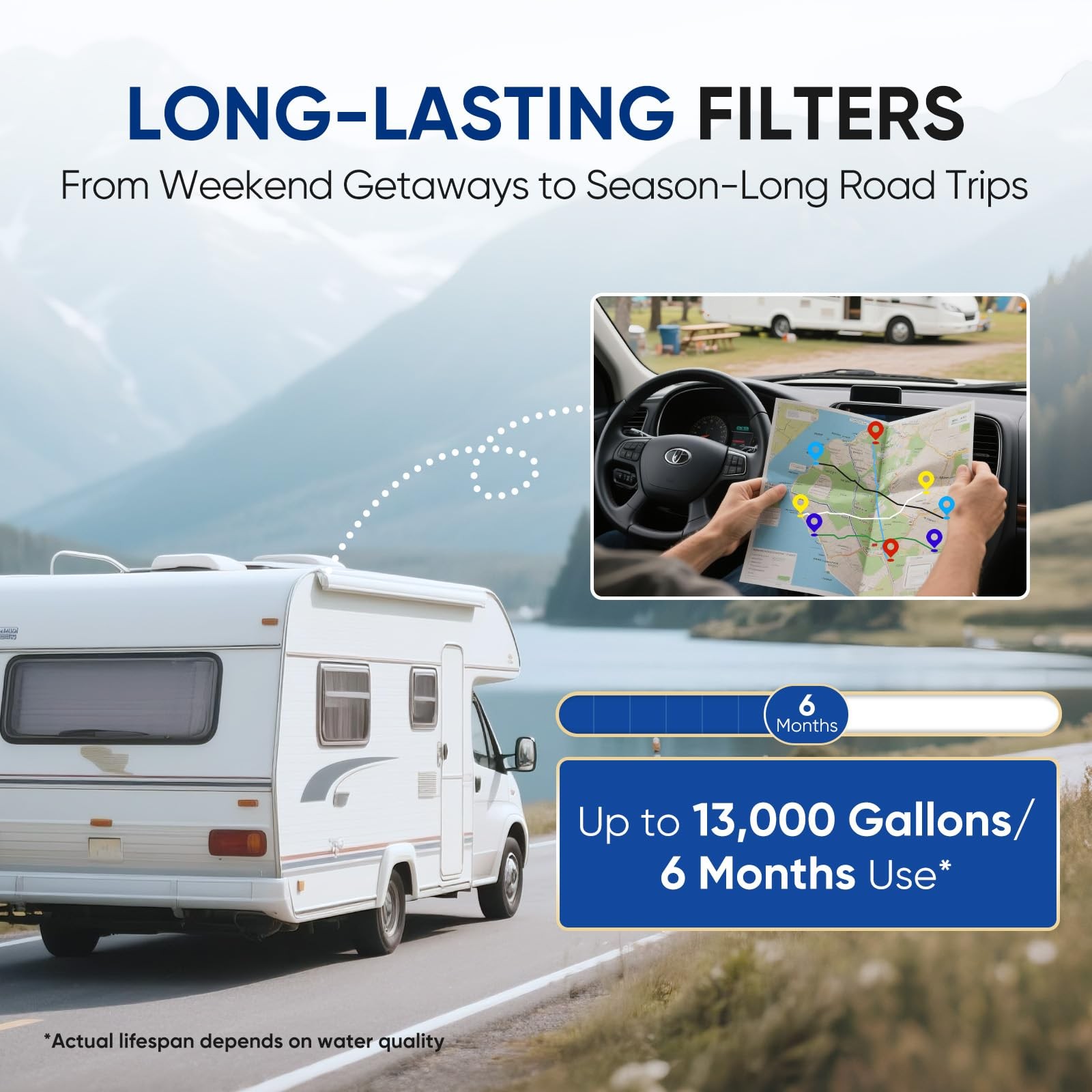 PUREPLUS RV Dual Stage Water Filter System, Includes Two Cartridges and Blue