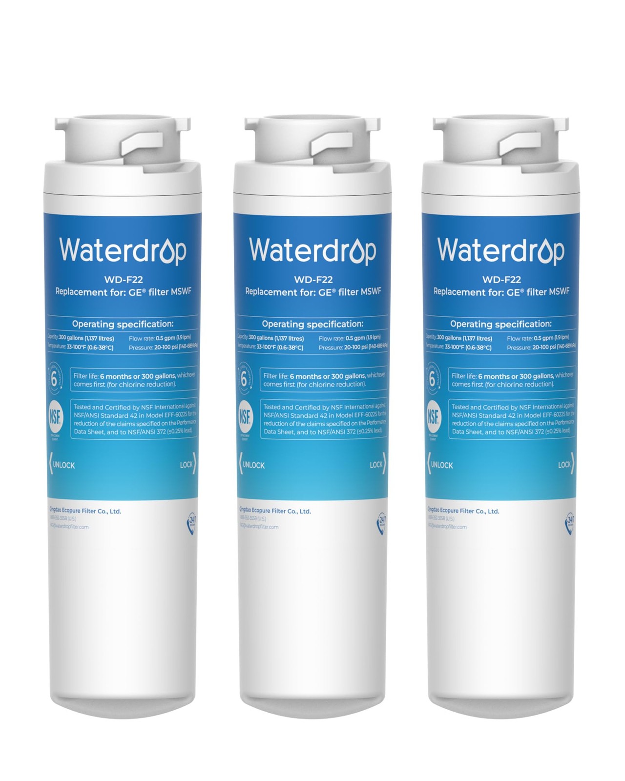 Waterdrop MSWF Refrigerator Water Filter Replacement for GE MSWF, 101820A, 101