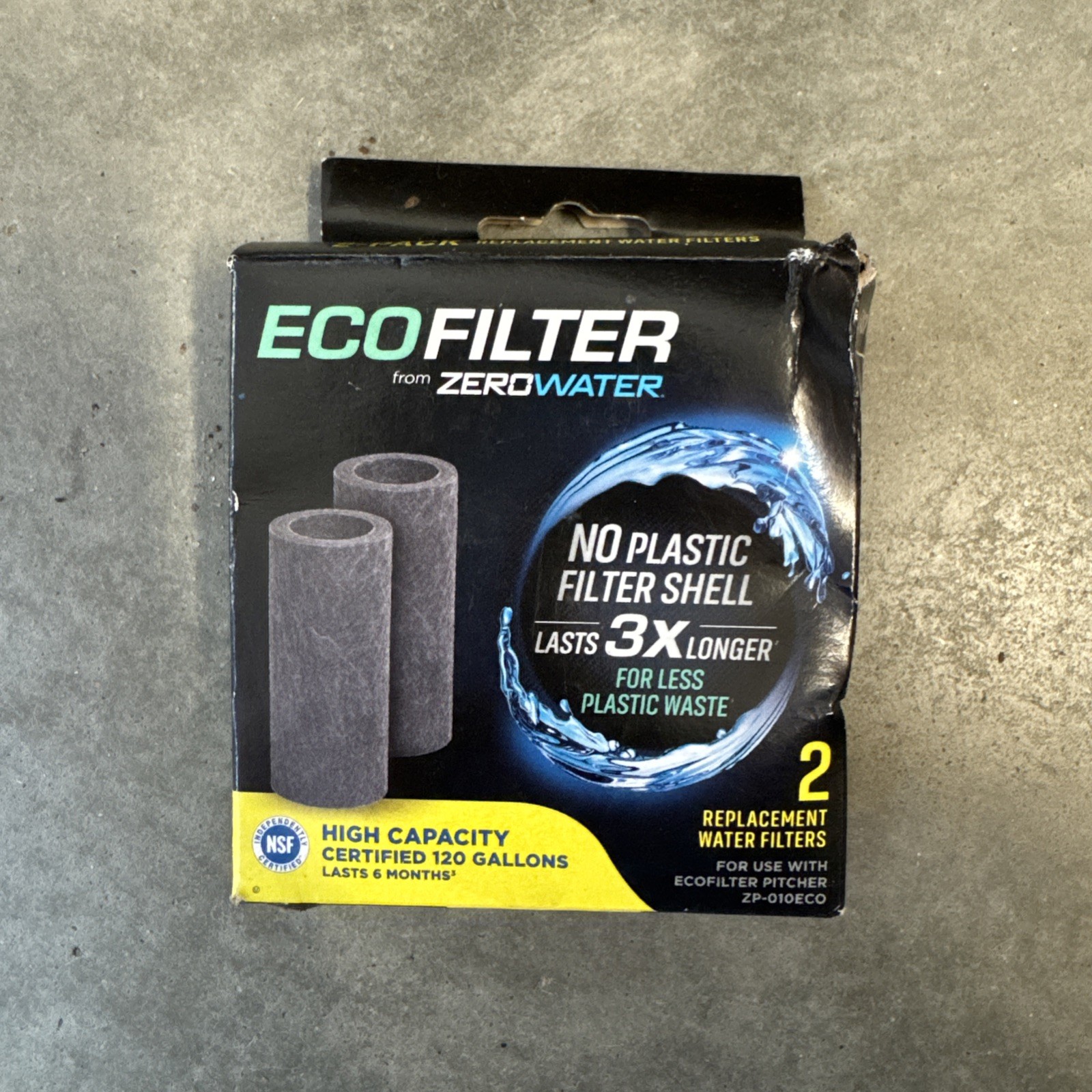 ECOFILTER from ZEROWATER 2 pack Replacement Water Filters ZR-002ECO | Box Damage