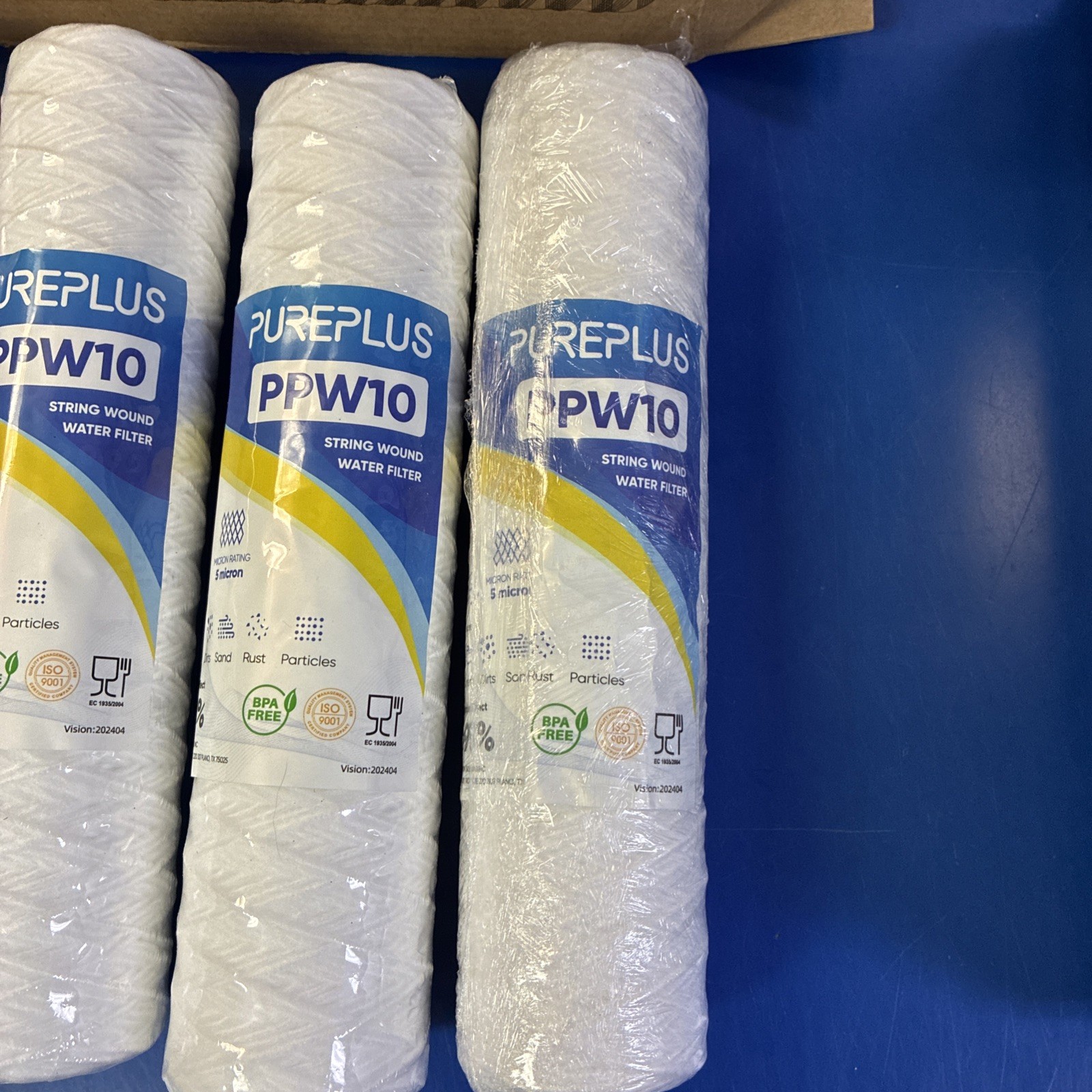 4 Pack PurePlus PPW10-05 /10”x 2.5″ 5 Micron Sediment String Wound Water Filter