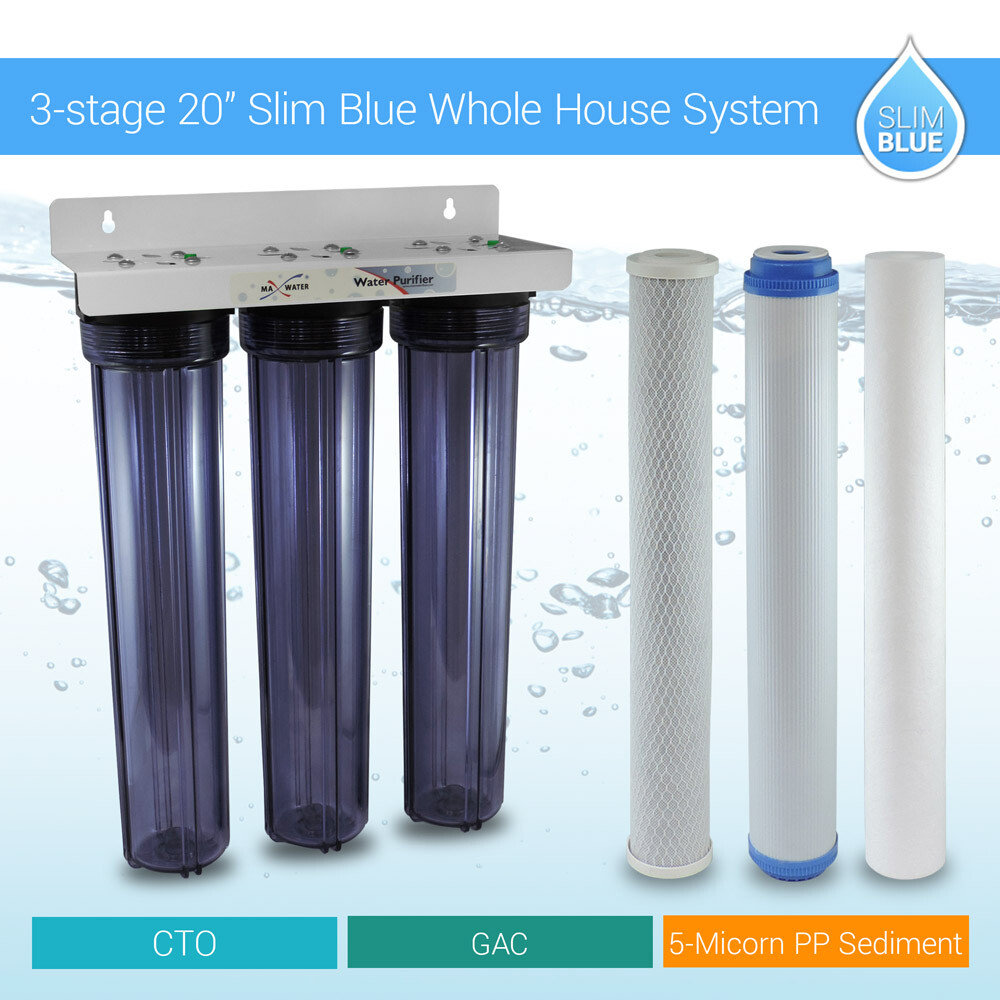 Max Water 3 Stage 20″ Whole House Clear Water Filter System, Sediment Carbon CTO