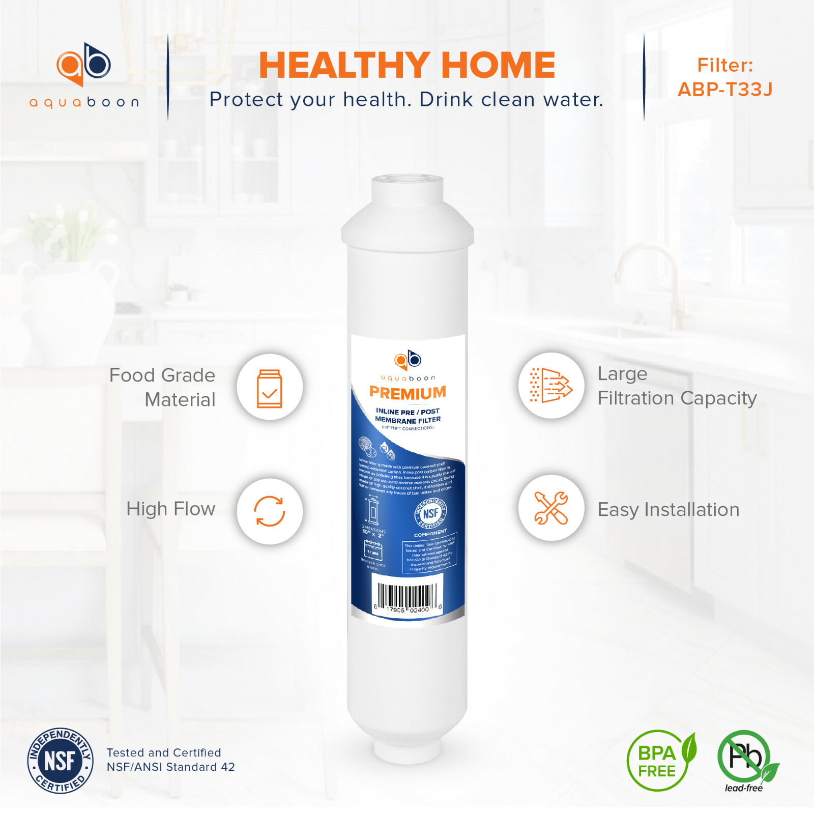 2PK Premium Aquaboon T33Inline Post/Carbon Polishing Water Filter Cartridge Jaco