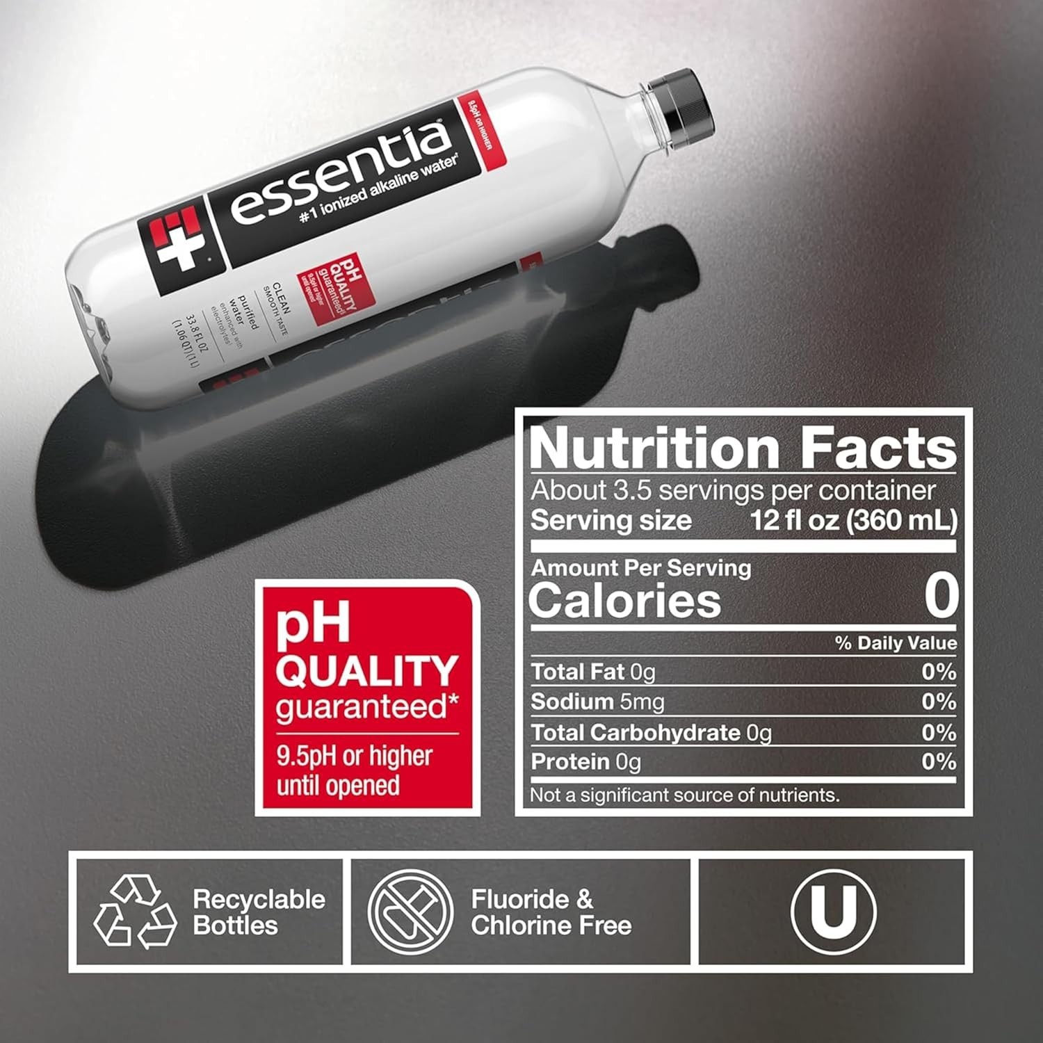 Black Ionized Alkaline Water – 42.3 Fl Oz, Pack of 12, Infused with Electrolytes
