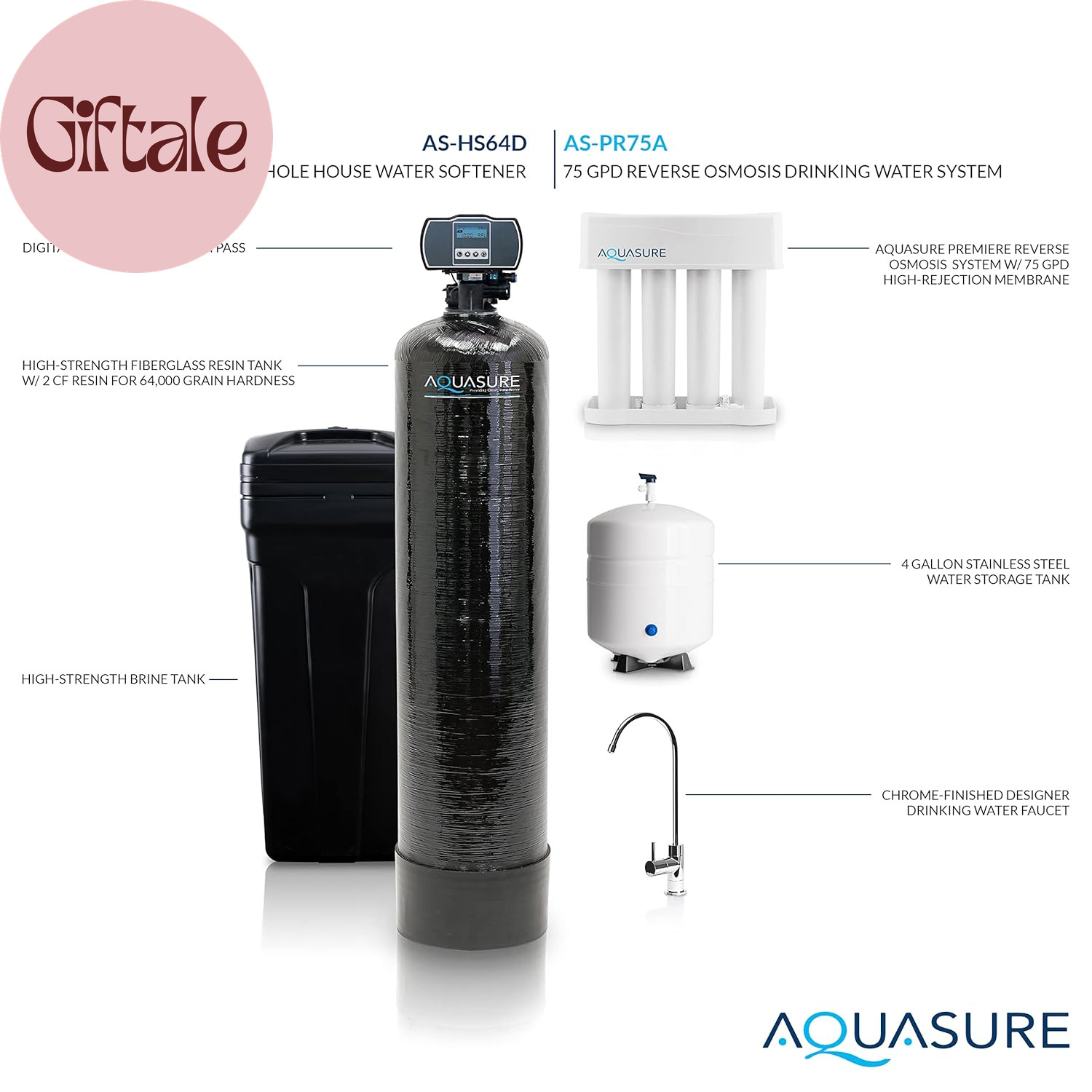 64,000 Grains Whole House Water Filter Bundle with Automatic Digital Metered Con