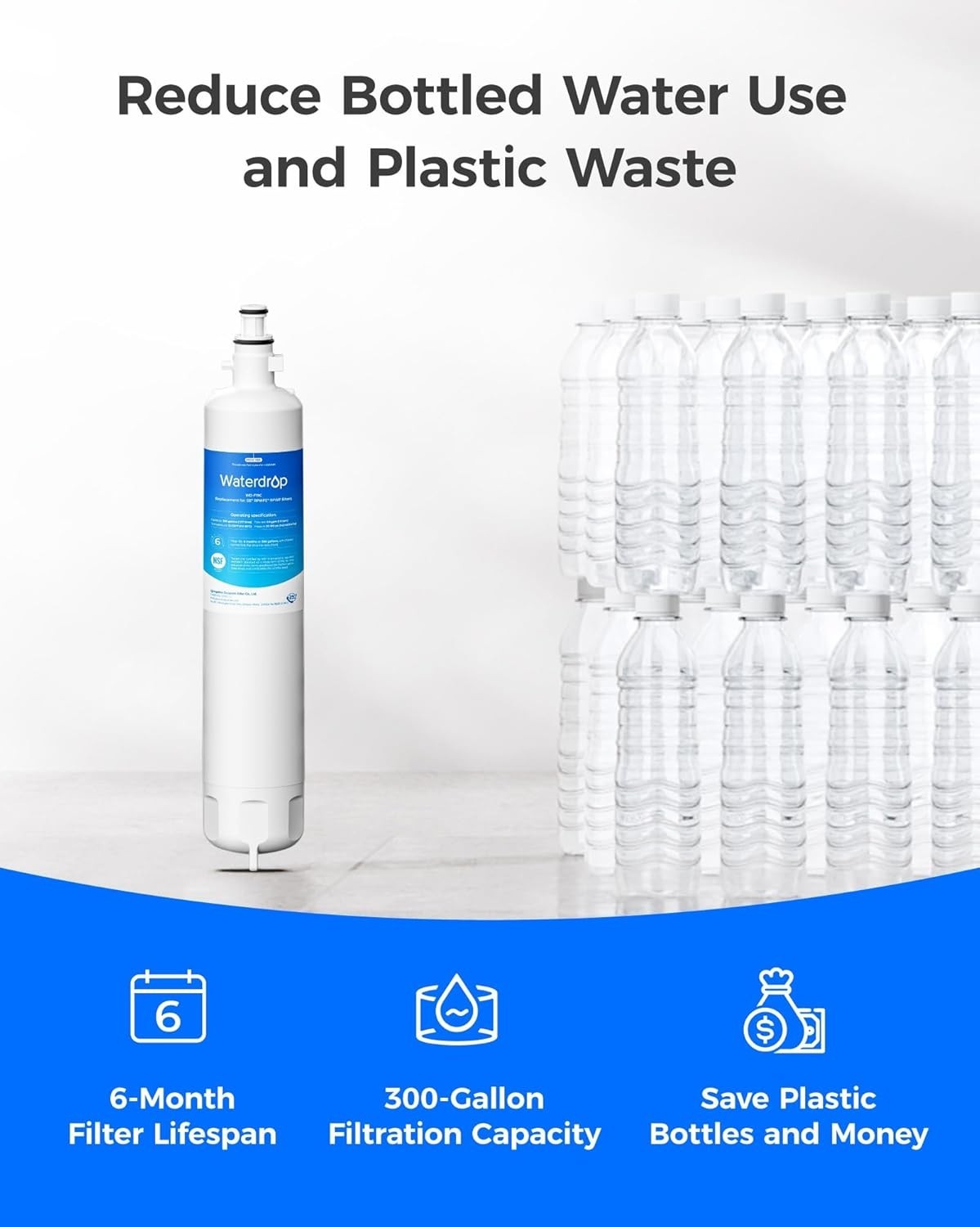 Waterdrop WD-F19C Refrigerator Water Filter for GE RPWFE RPWF Built-in CHIP
