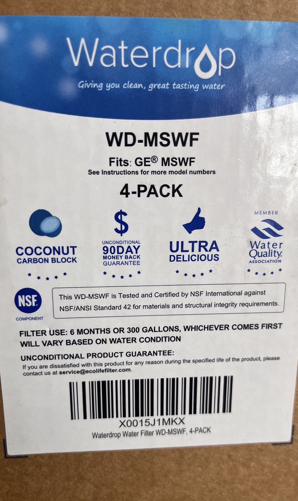 NEW – 4 Pack Waterdrop Replacement Refrigerator Water Filter WD-MSWF