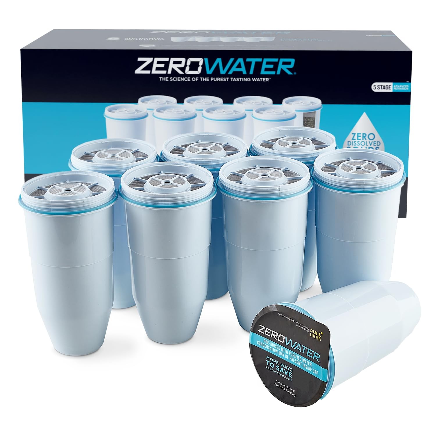 ZeroWater Official Replacement Filter – 5-Stage 0 TDS 8-Pack, White