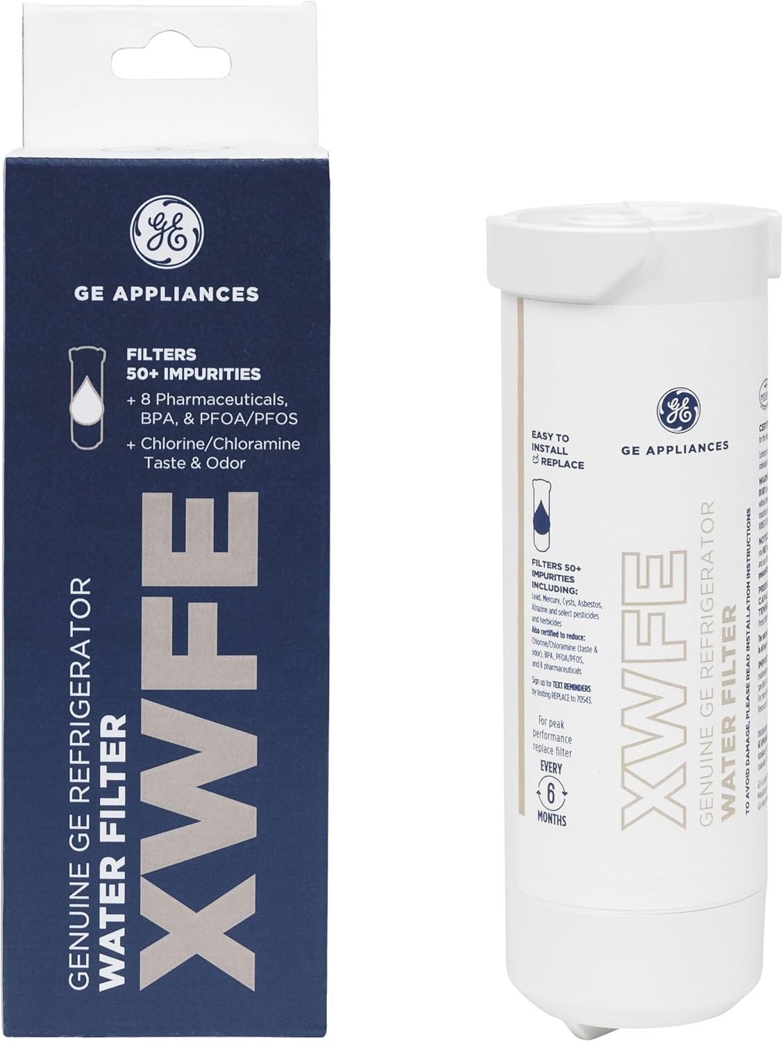 6 Pack GE XWFE Refrigerator Water Filter, Genuine Replacement Filter(No Chip)