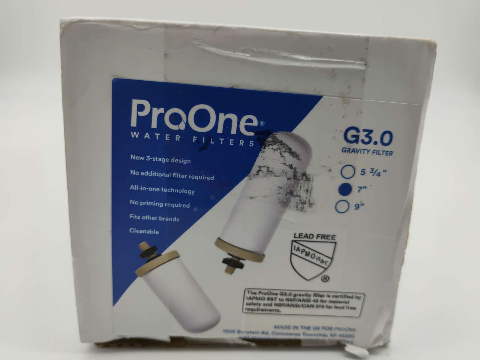 ProOne G3.0 7 Inch Ceramic Gravity Countertop Water Filter 3-Stage All-In-One