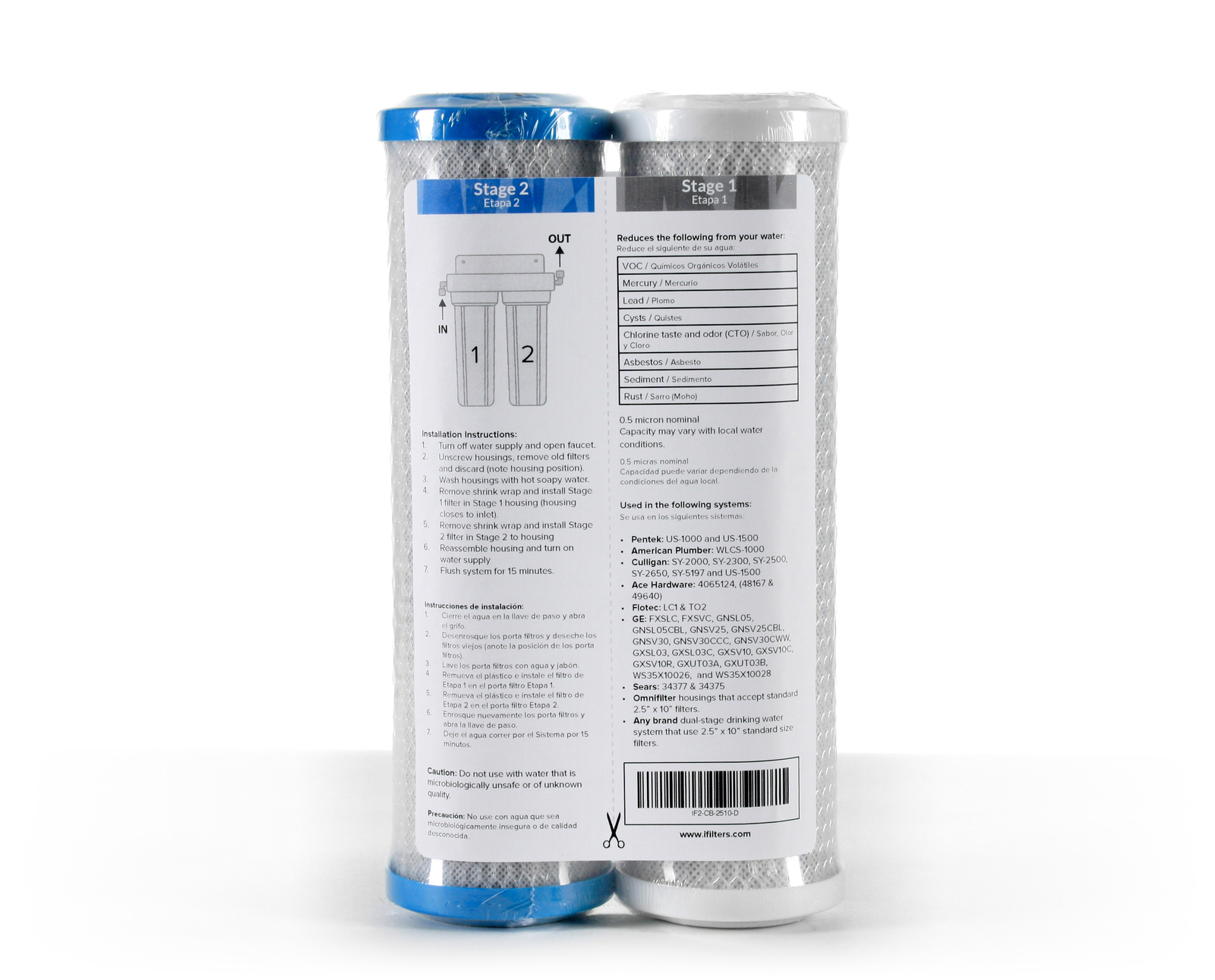Dual Stage Drinking Water Filter Replacement Set, filters VOC Mercury Lead Cysts