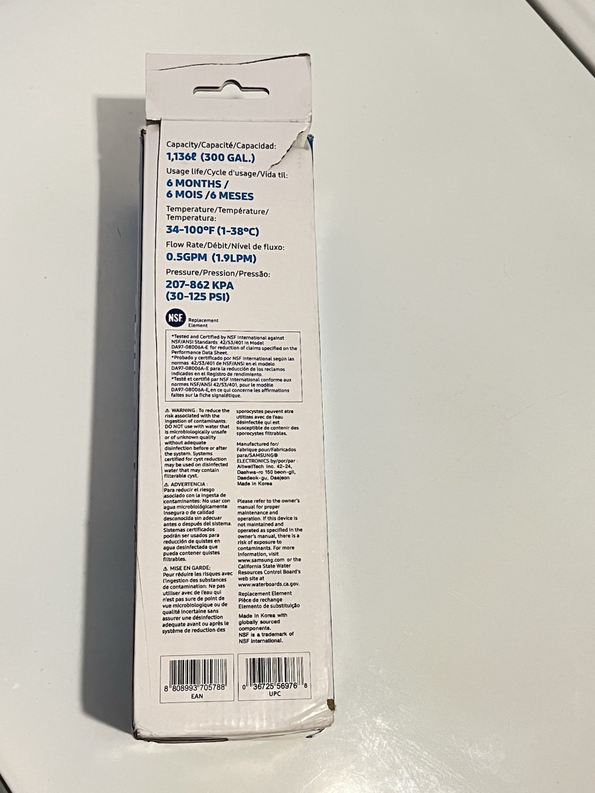 Samsung DA29-00020B HAF-CIN/EXP Refrigerator Ice & Water Filter Genuine Carbon