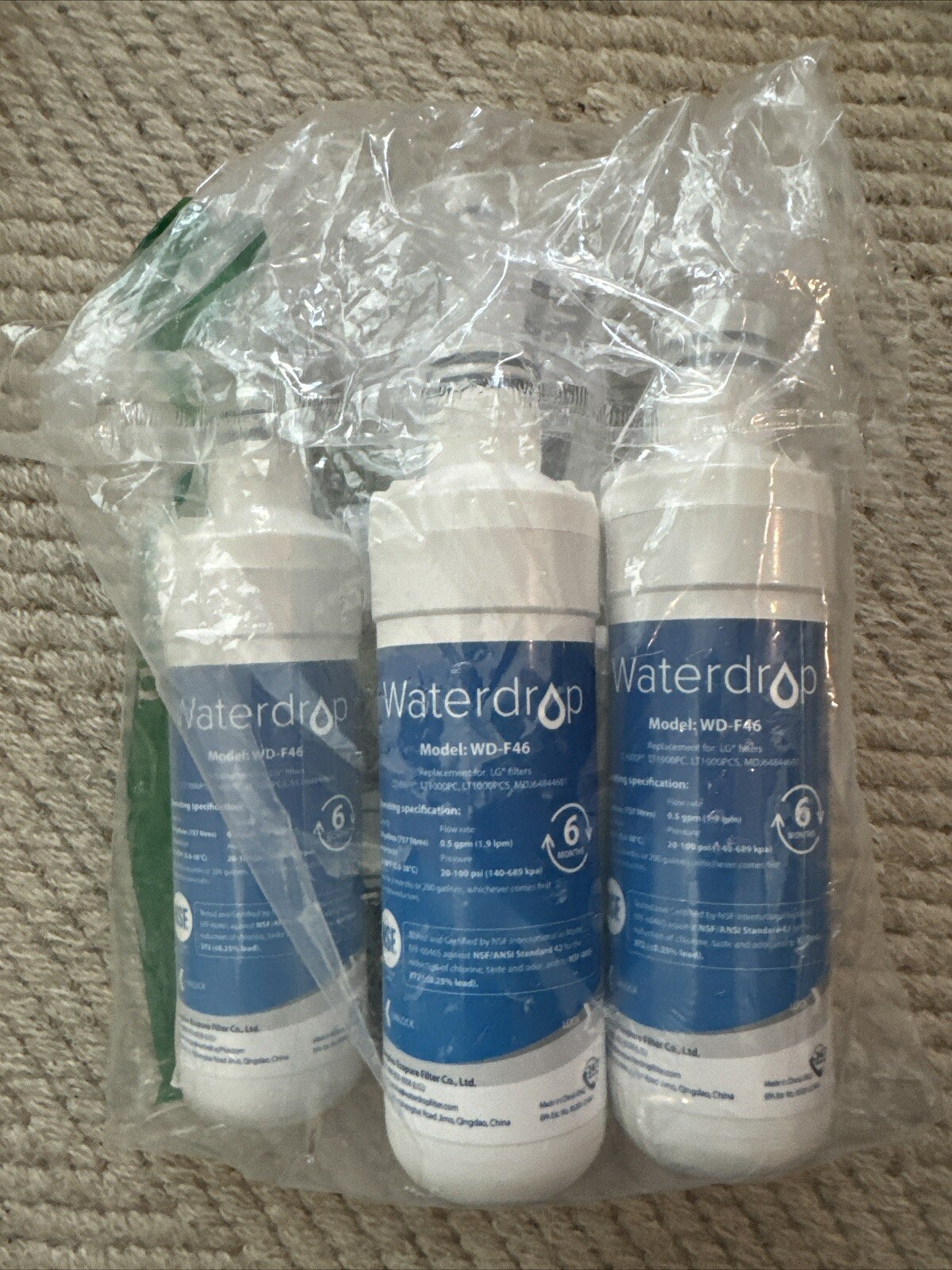 3 Waterdrop Model WD-F46 Refrigerator Water Filter Replacement New