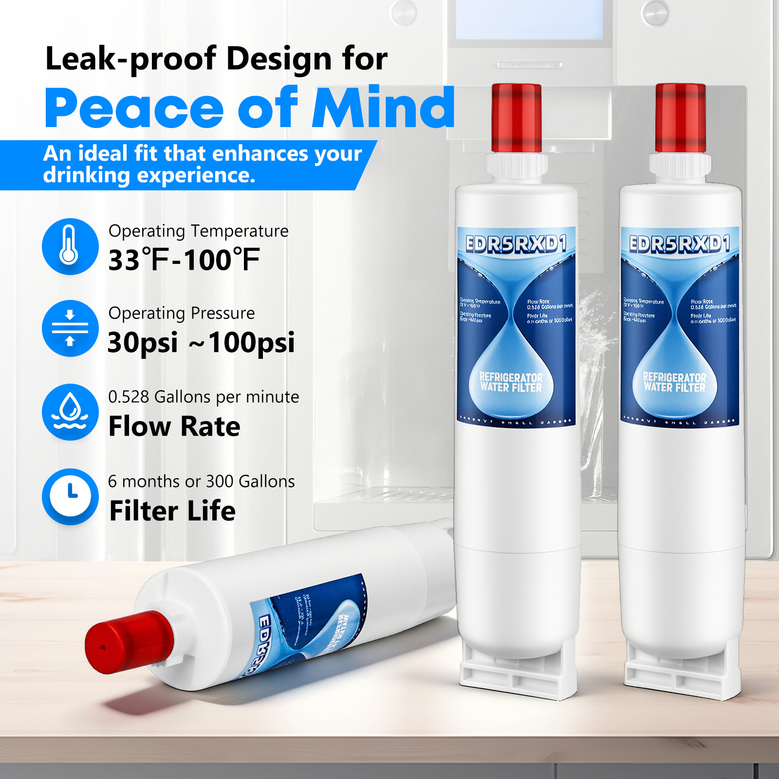 4396508, 4396510, 4396508p, 4396547 Refrigerator Water Filter, 4 Packs