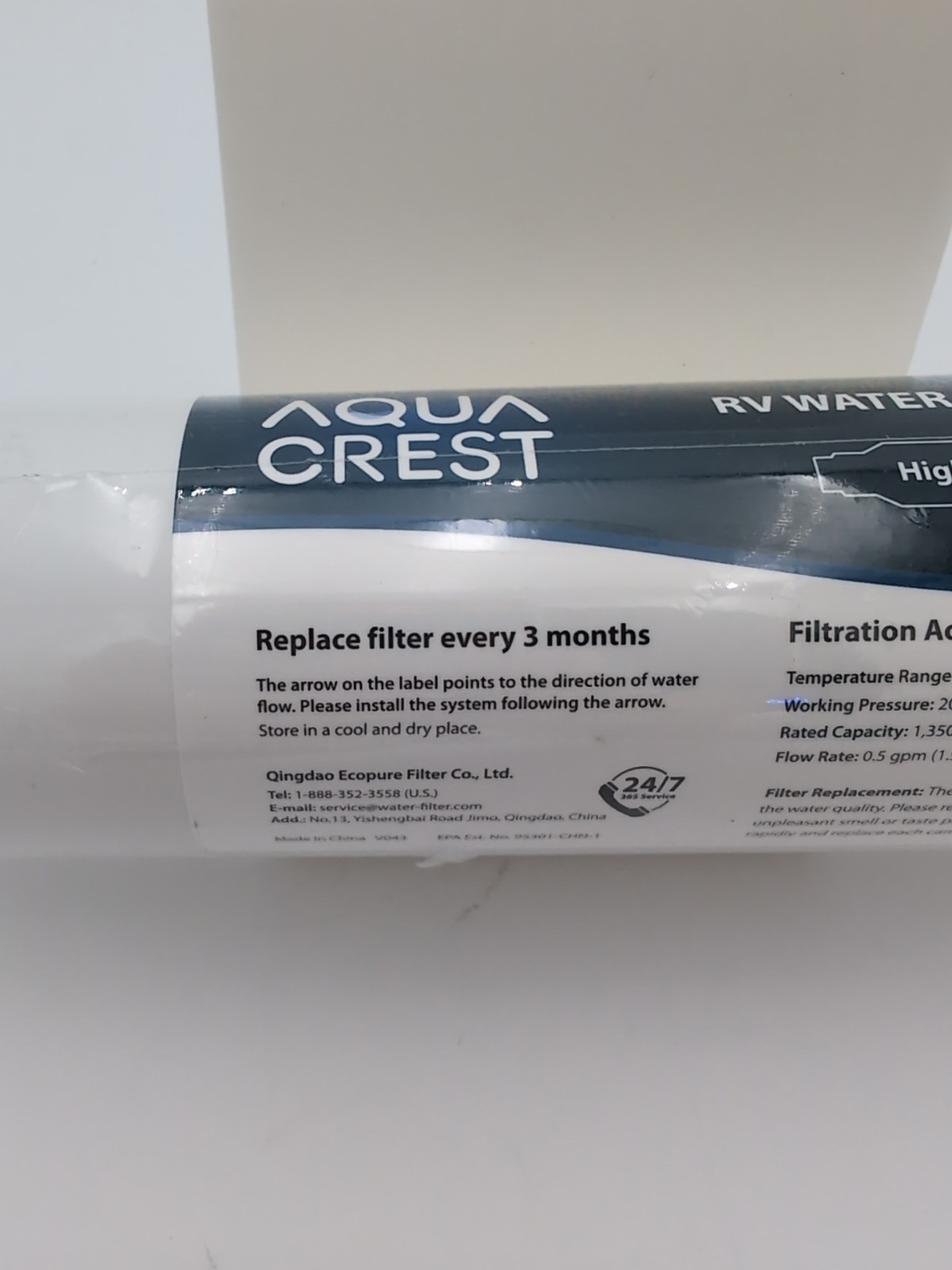 Aqua Crest RV Water Filter 20 micron High Flow Replace Every 3 Months SEALED!