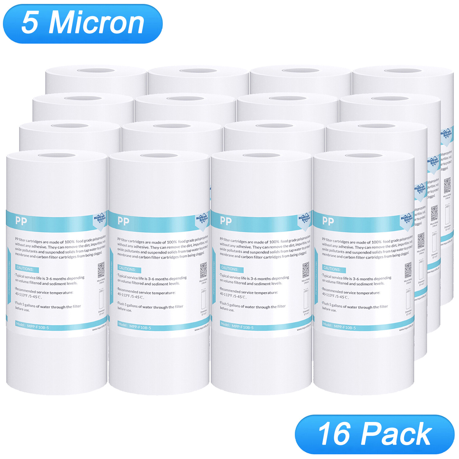 16 Pack 5 Micron 10″x4.5″ Big Blue Sediment Water Filter Whole House Cartridges